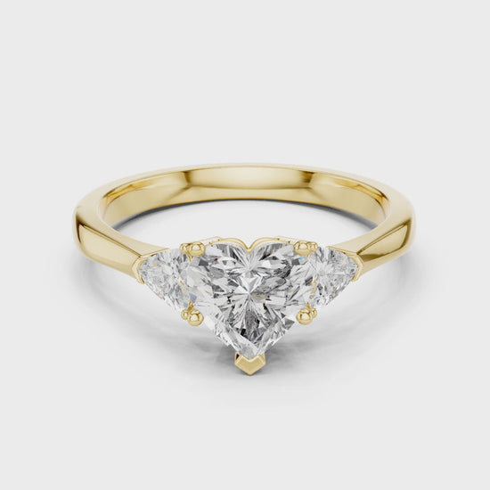 Amara 1 Carat Heart Lab Grown Diamond Collet Three Stone Ring - Yellow Gold video