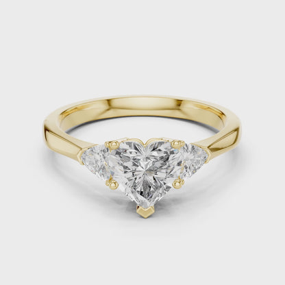 Amara 1 Carat Heart Lab Grown Diamond Collet Three Stone Ring - Yellow Gold video