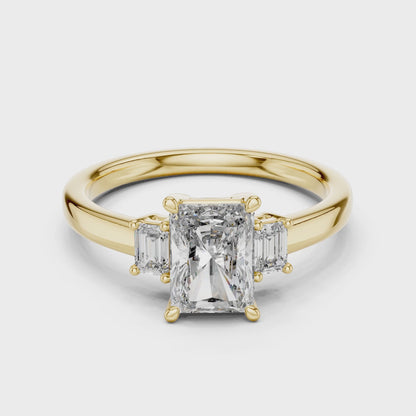 Vera 1.5 Carat Radiant Lab Grown Diamond Three Stone Ring - Yellow Gold video