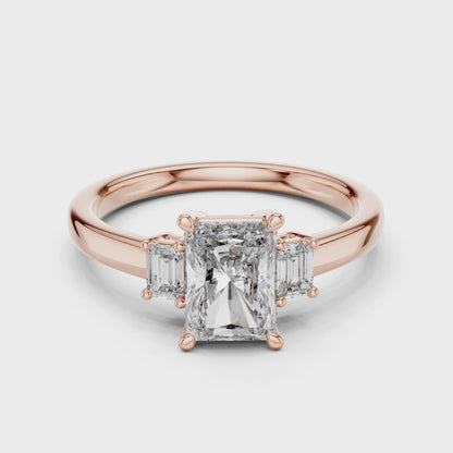 Vera 1.5 Carat Radiant Lab Grown Diamond Three Stone Ring - Rose Gold video