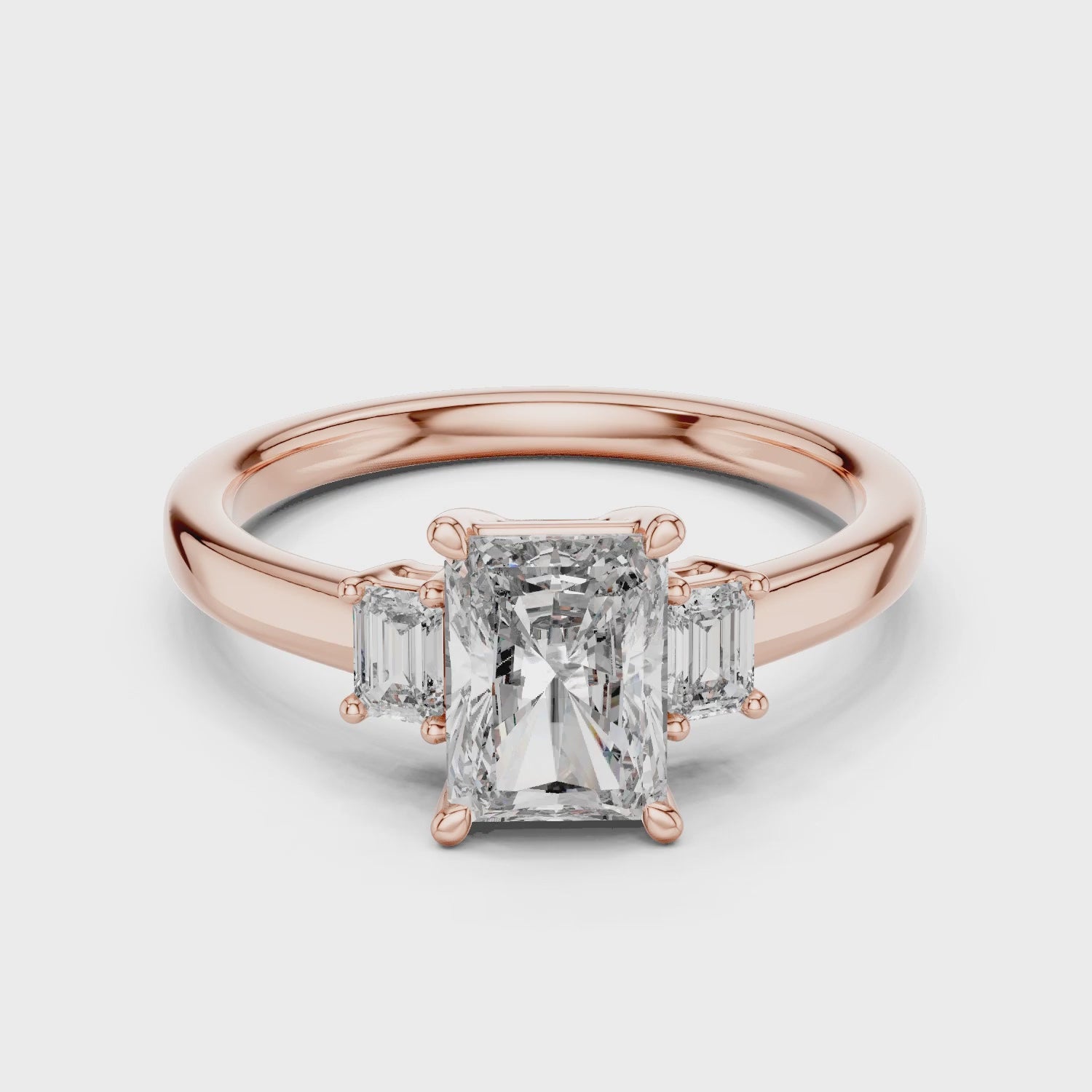 Vera 1.5 Carat Radiant Lab Grown Diamond Three Stone Ring - Rose Gold video