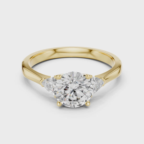 Sienna 1 Carat Round Lab Grown Diamond Bezel Three Stone Ring - Yellow Gold video