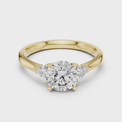 Sienna 1 Carat Round Lab Grown Diamond Bezel Three Stone Ring - Yellow Gold video