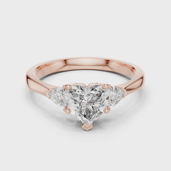 Amara 1 Carat Heart Lab Grown Diamond Collet Three Stone Ring - Rose Gold video
