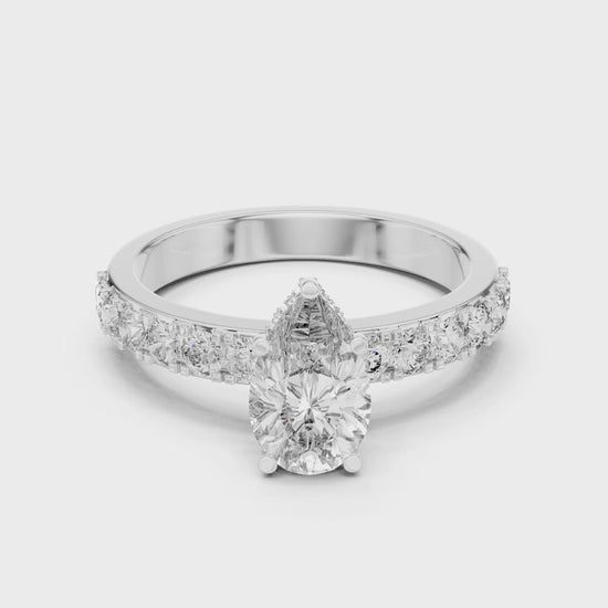 Celeste 1 Carat Pear Lab Grown Diamond Halo Ring - White Gold video