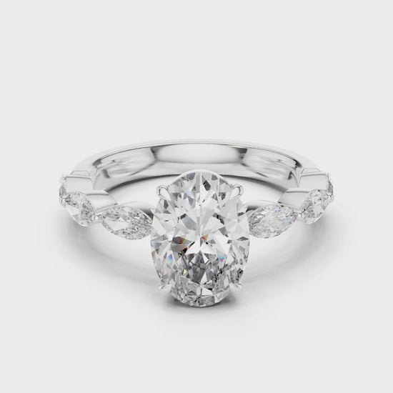 Flora 2 Carat Oval Lab Grown Diamond Graduated Engagement Ring - White Gold video