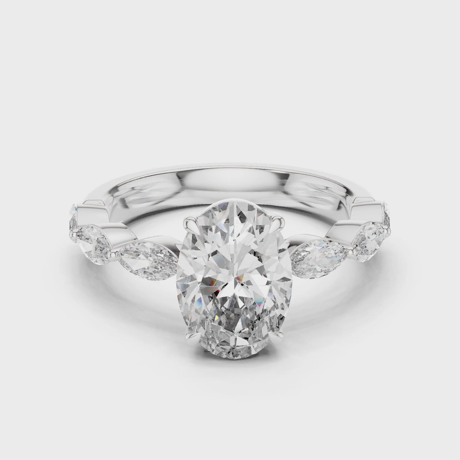 Flora 2 Carat Oval Lab Grown Diamond Graduated Engagement Ring - White Gold video
