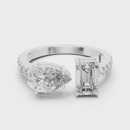 Vera 2 Carat Pear Lab Grown Diamond Toi et Moi Ring - White Gold video