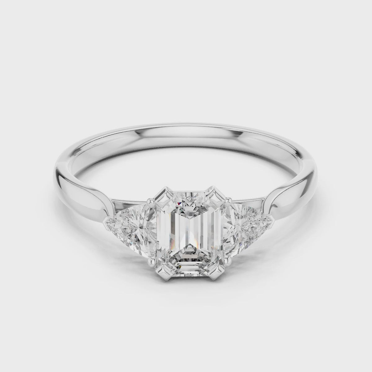 Vera 2 Carat Emerald Lab Grown Diamond Collet Three Stone Ring - White Gold video