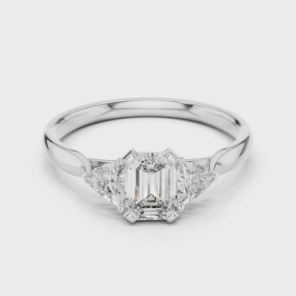 Vera 2 Carat Emerald Lab Grown Diamond Collet Three Stone Ring - White Gold video