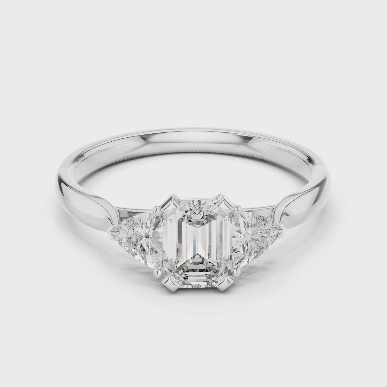 Vera 2 Carat Emerald Lab Grown Diamond Collet Three Stone Ring - White Gold video