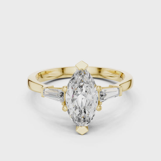 Sienna 1 Carat Marquise Lab Grown Diamond Graduated Three Stone Ring - Yellow Gold video