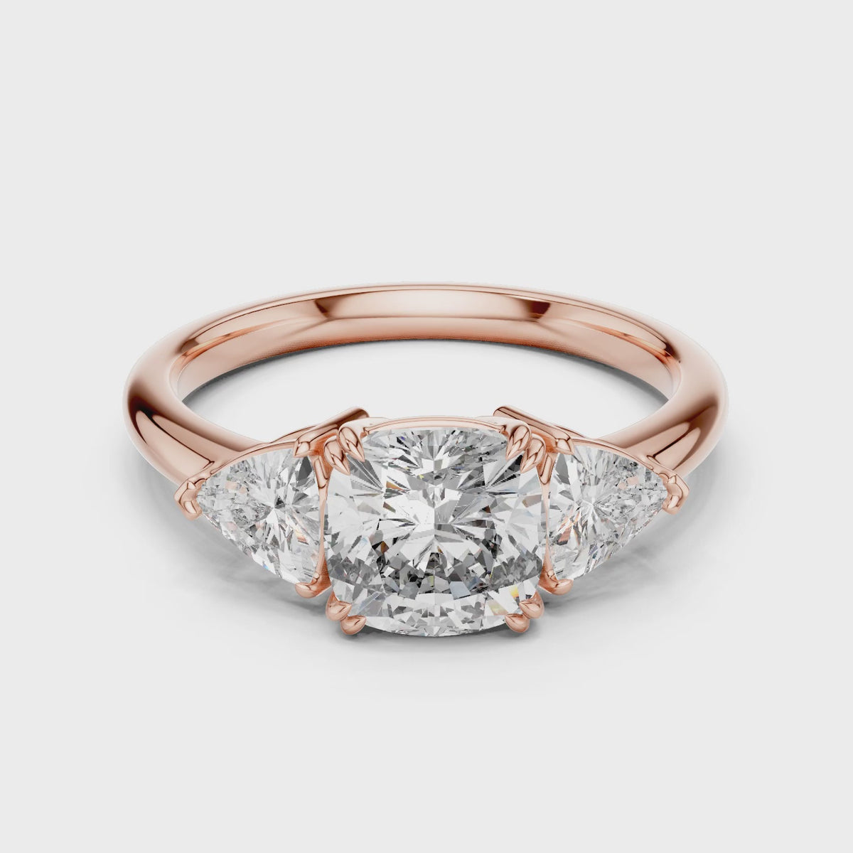 Sienna 1.5 Carat Trillion Lab Grown Diamond Slim Three Stone Ring - Rose Gold video