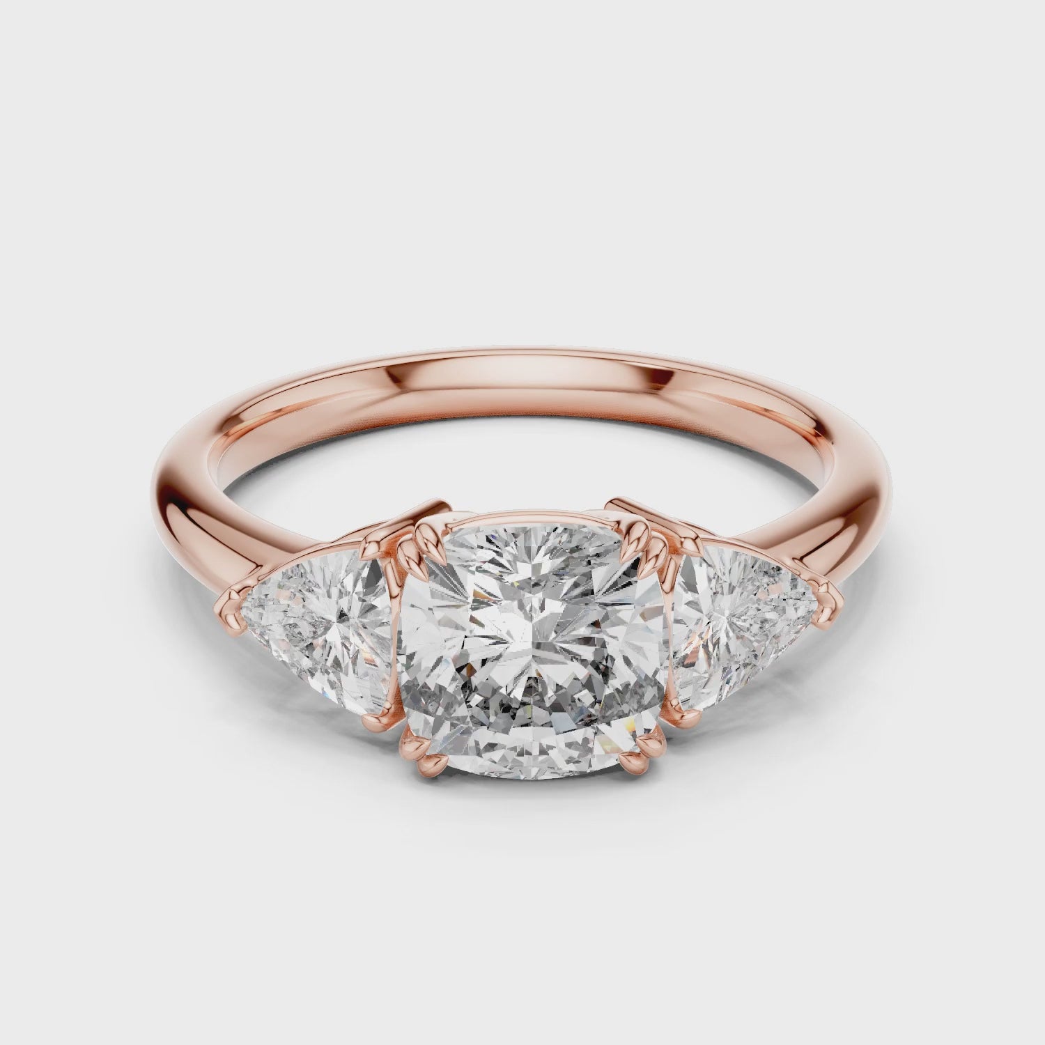 Sienna 1.5 Carat Trillion Lab Grown Diamond Slim Three Stone Ring - Rose Gold video
