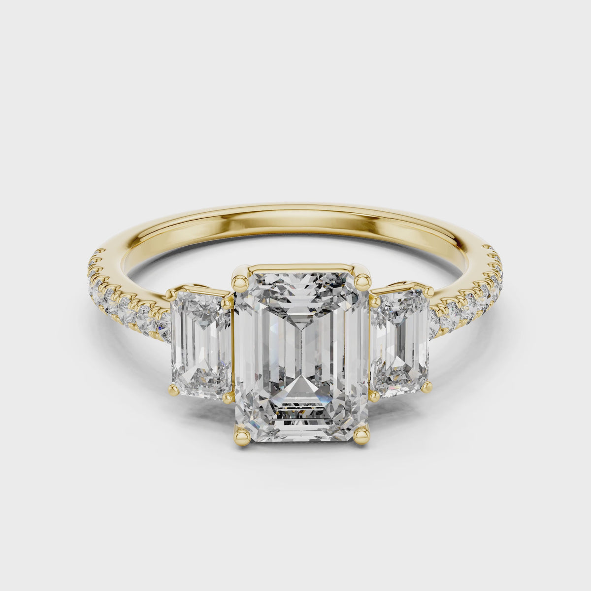 Vera 1.5 Carat Emerald Lab Grown Diamond Three Stone Ring - Yellow Gold video