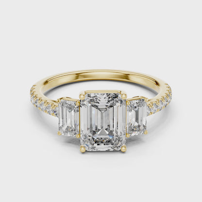 Vera 1.5 Carat Emerald Lab Grown Diamond Three Stone Ring - Yellow Gold video
