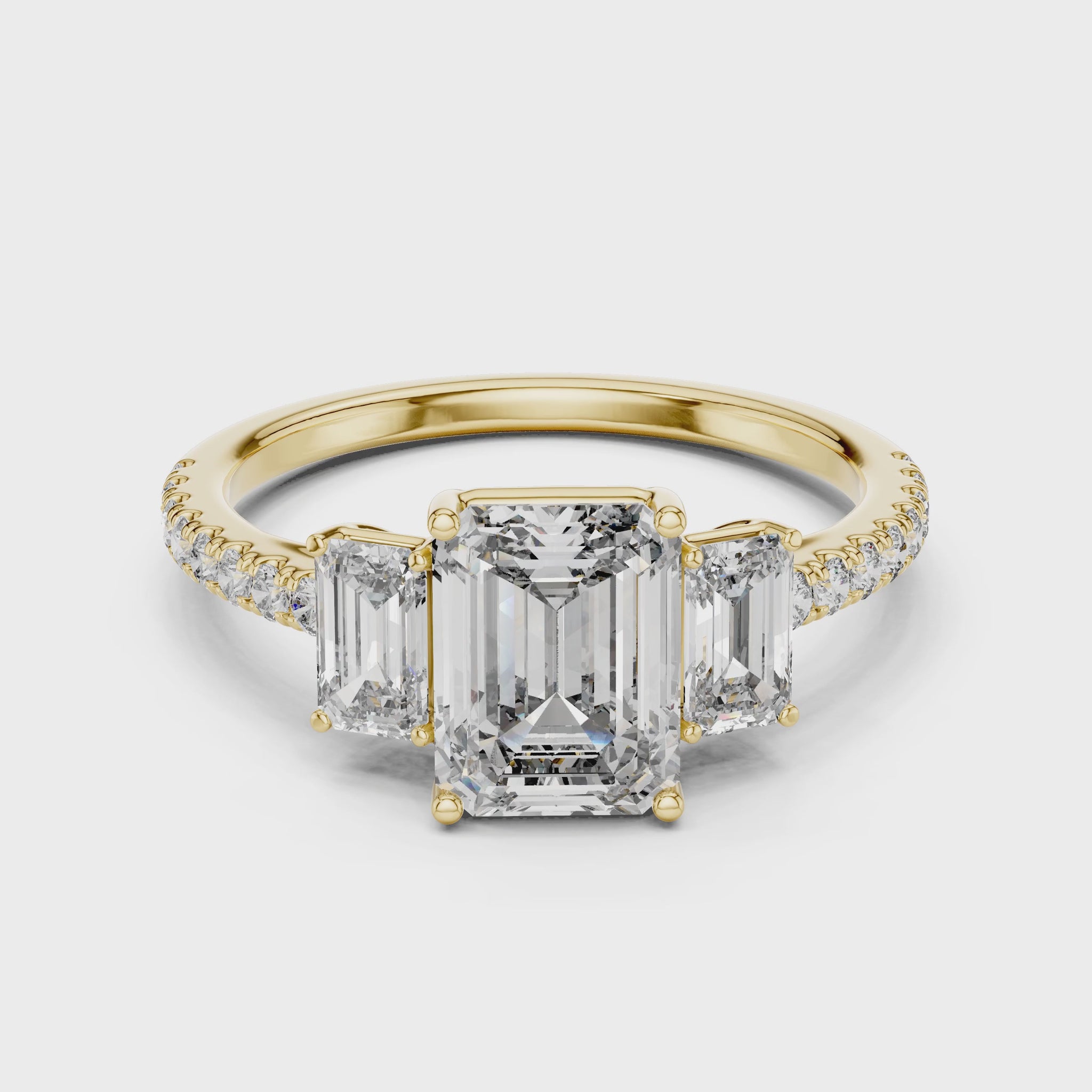 Vera 1.5 Carat Emerald Lab Grown Diamond Three Stone Ring - Yellow Gold video