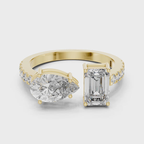 Vera 2 Carat Pear Lab Grown Diamond Toi et Moi Ring - Yellow Gold video