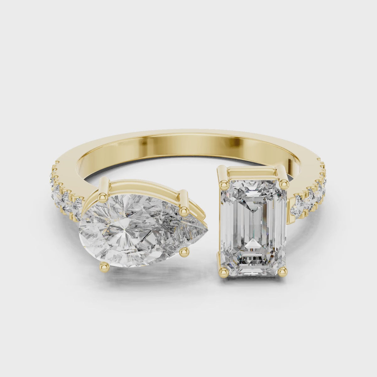 Vera 2 Carat Pear Lab Grown Diamond Toi et Moi Ring - Yellow Gold video