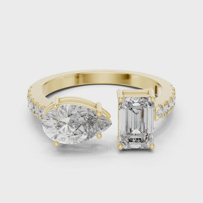 Vera 2 Carat Pear Lab Grown Diamond Toi et Moi Ring - Yellow Gold video