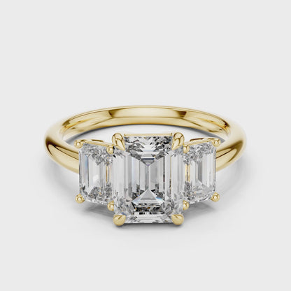 Vera 2 Carat Emerald Lab Grown Diamond Emerald Cut Three Stone Ring - Yellow Gold video