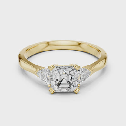 Vera 2 Carat Emerald Lab Grown Diamond Trillion Accent Three Stone Ring - Yellow Gold video